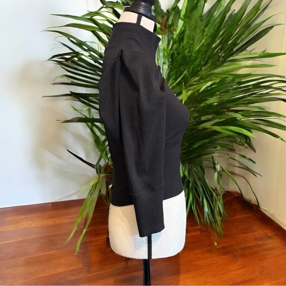 FREE PEOPLE Black Ribbed Puff Shoulder Mock Neck Sweater - Size Small - Picture 3 of 16